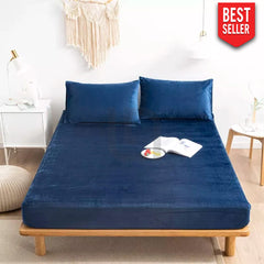 VELVET FITTED BED SHEET – DARK BLUE