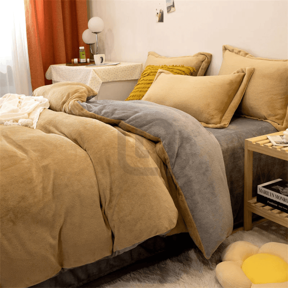 Reversible Duvet Cover - Mustard & Grey Velvet
