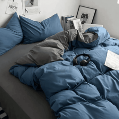Rich Cotton Reversible Duvet Cover - Blue & Grey