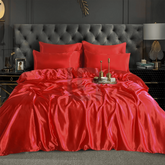 Silk Duvet Cover Set - Coral Red