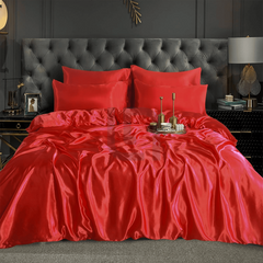 Silk Duvet Cover Set - Coral Red