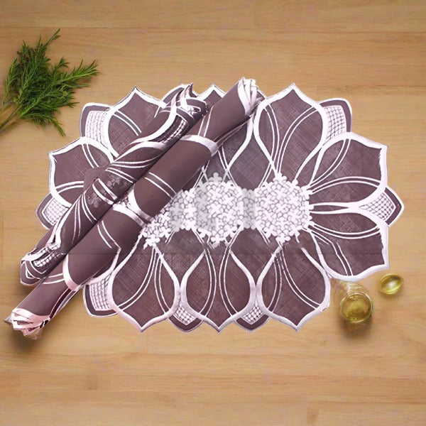 3pcs Table Mat Set Placemats Dressing Table Brown Flower