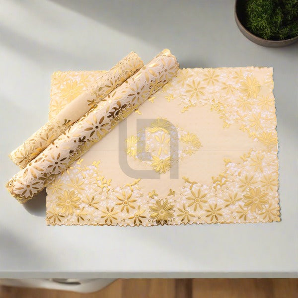 3pcs Table Mat Set Placemats Square Golden Flower