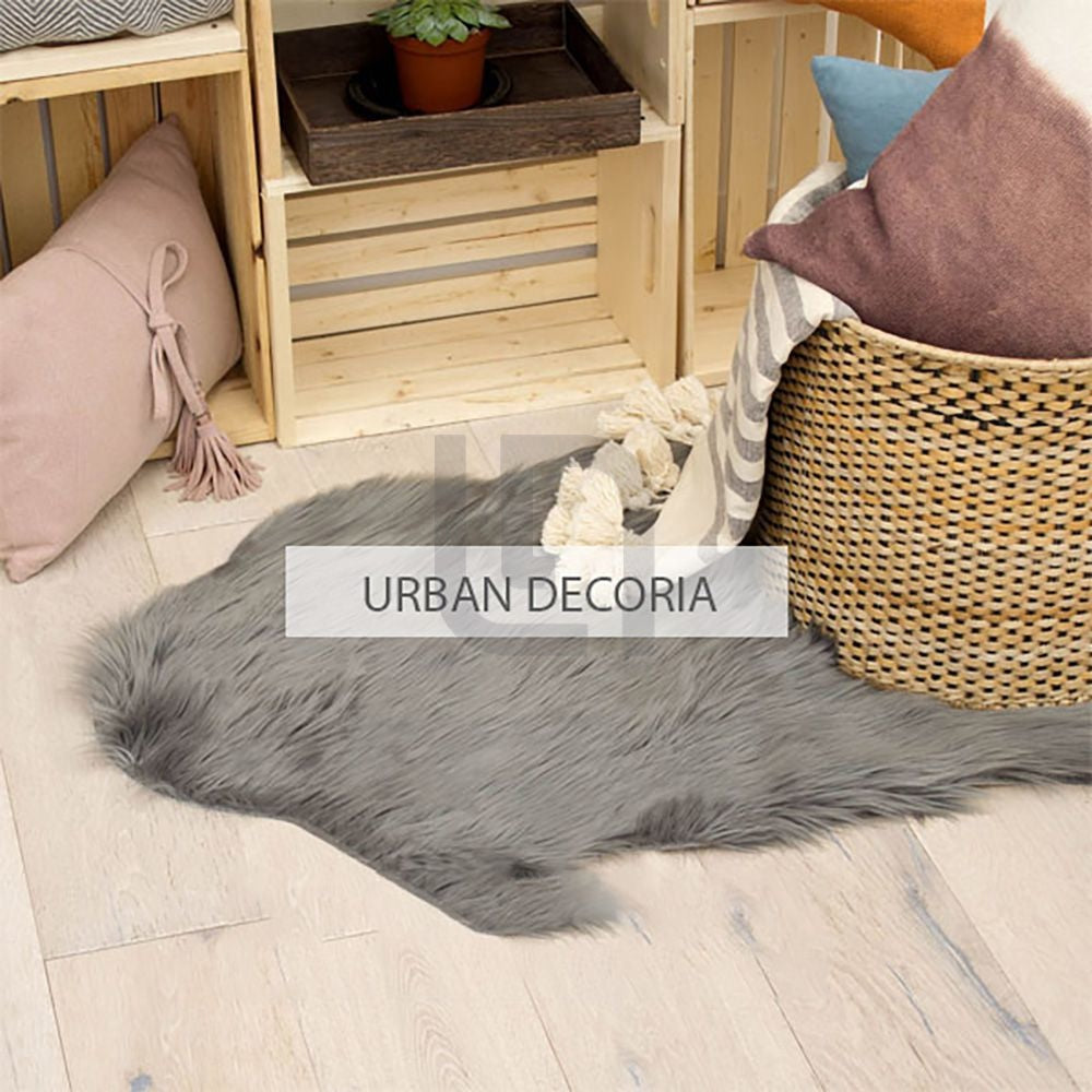 Dark Grey Fluffy Faux Fur Mat
