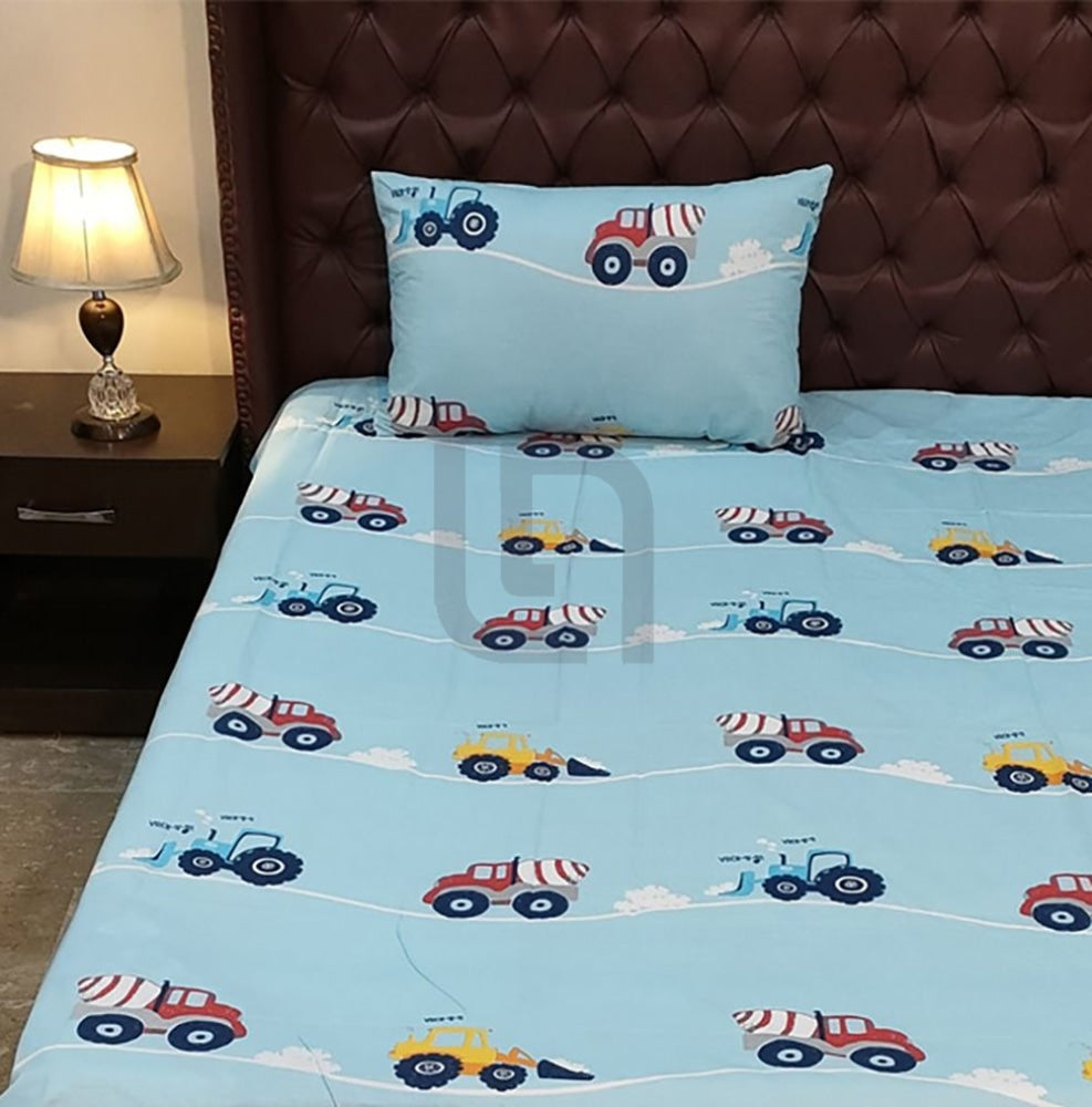 Racing Bulldozer Kids & Crib Bed Sheet