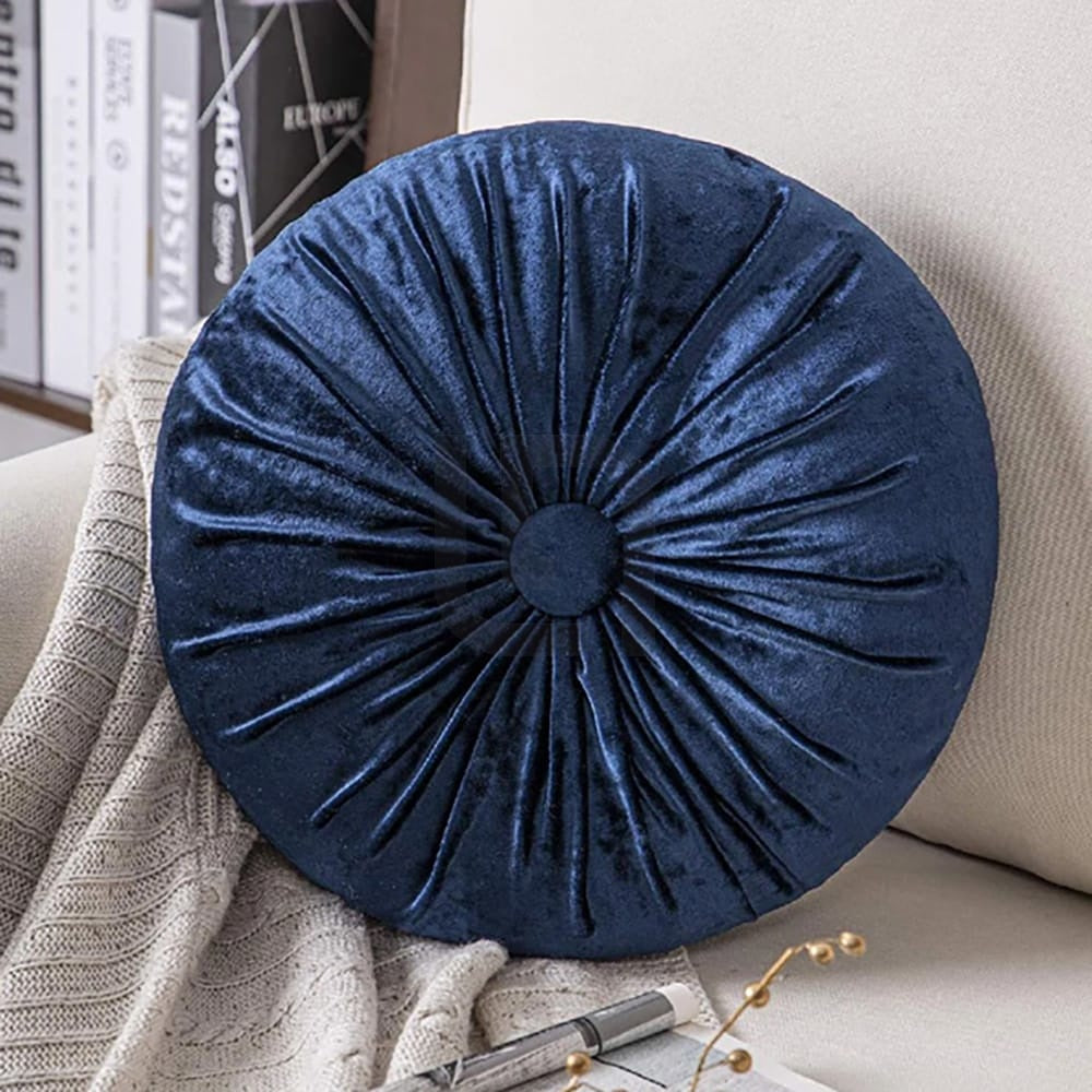 Round Pumpkin Velvet Cushion - Blue 2
