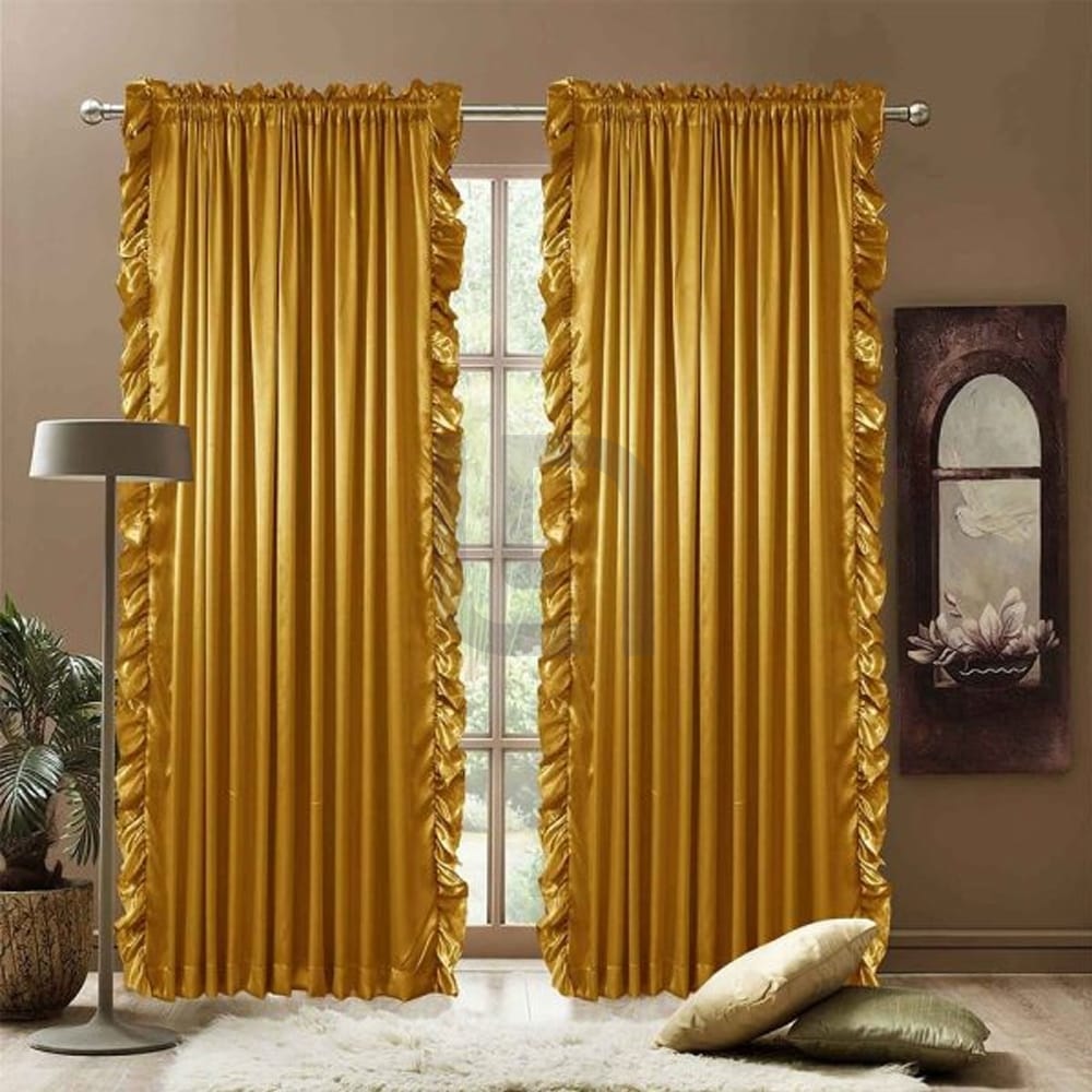 Ruffle curtain luxury silk fabric vertical – Golden