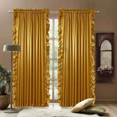 Ruffle curtain luxury silk fabric vertical – Golden