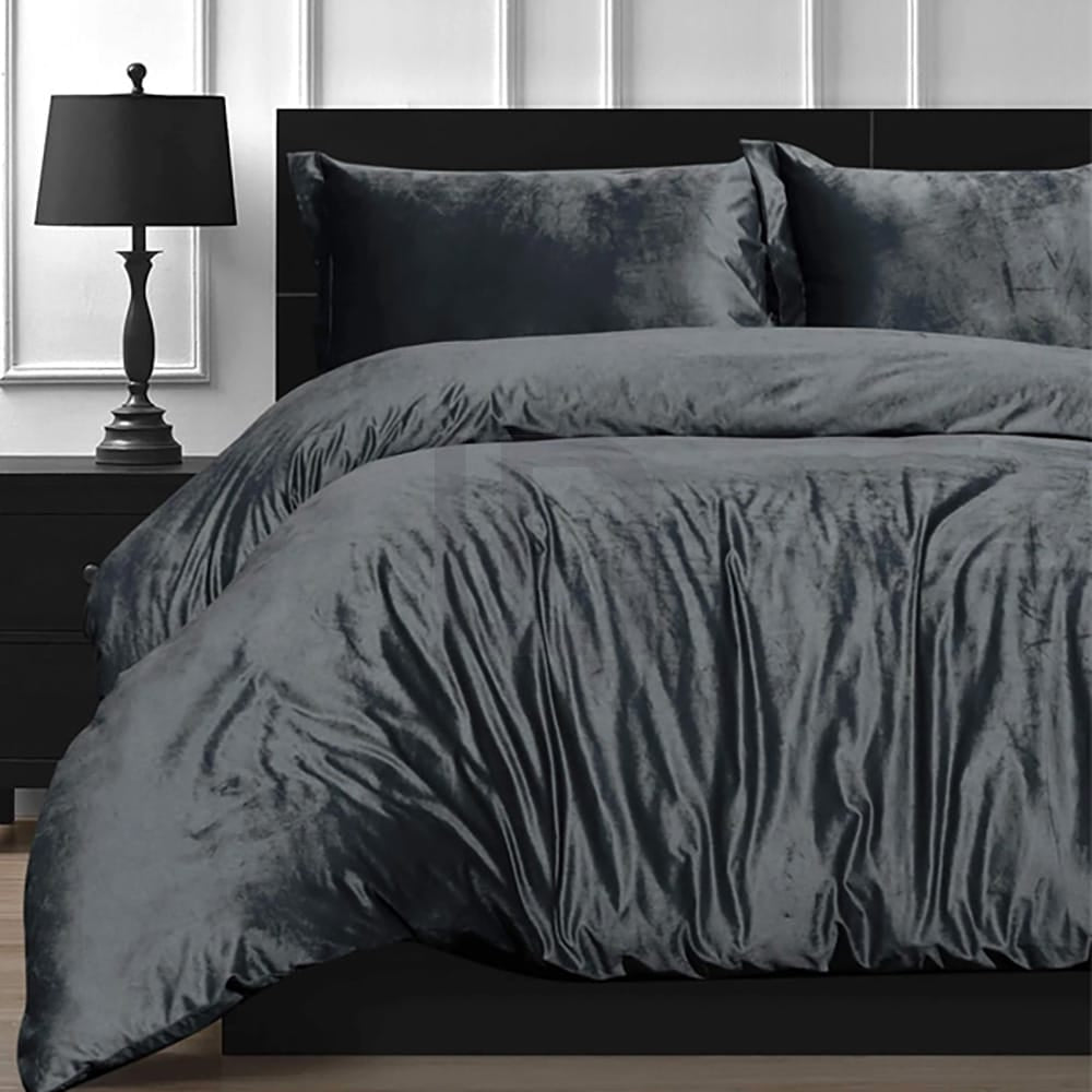 Velvet Quilt Cover - Charcoal