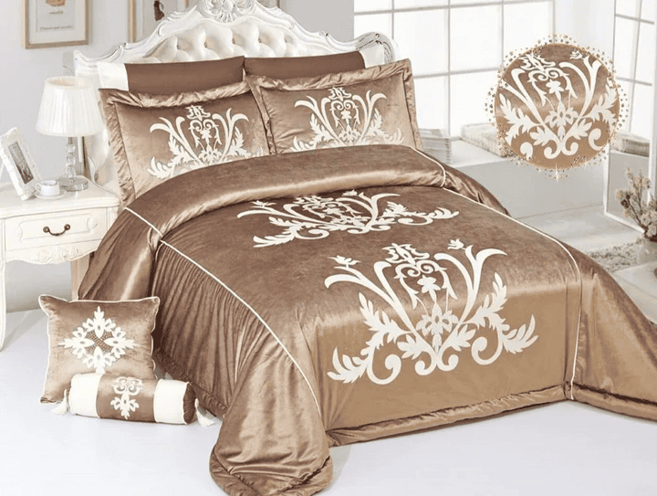 8 Pcs Bridal Velvet Bed Sheet Comforter Set – Royal Mustard