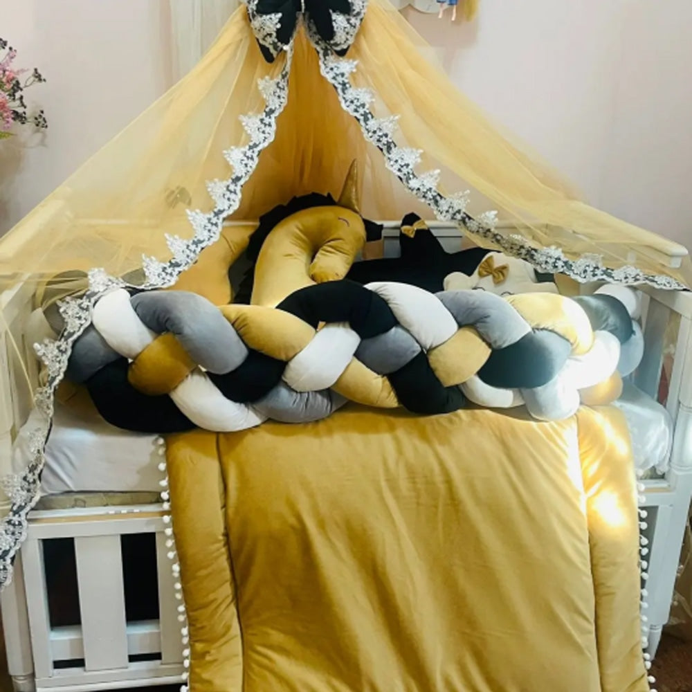 Baby Cot - Bedding Set - Cloud Gold Black & Grey