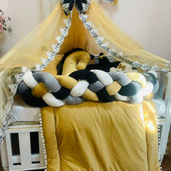 Baby Cot - Bedding Set - Cloud Gold Black & Grey