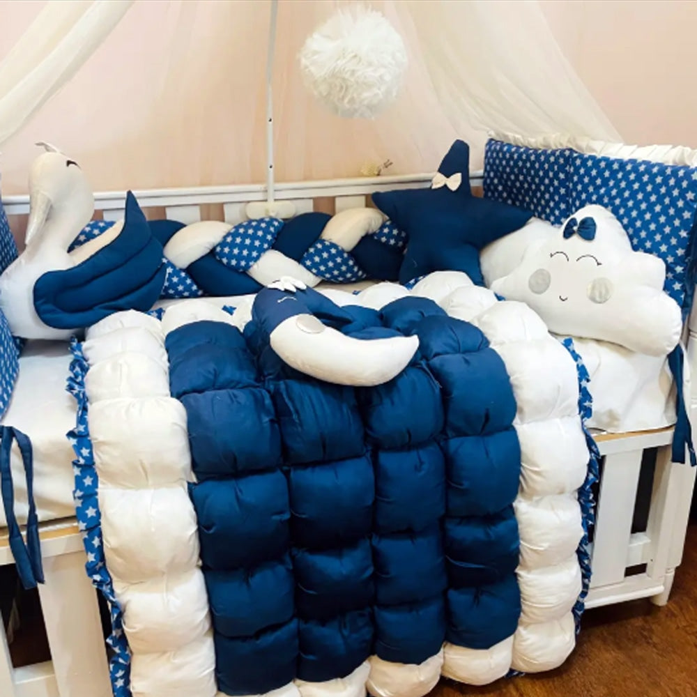 Baby Cot - Bedding Set - Tiny Heaven Dark Blue