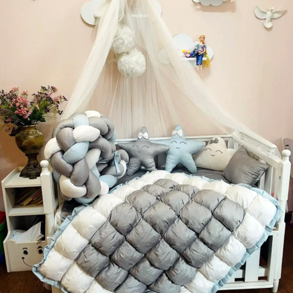 Baby Cot - Bedding Set - Tiny Heaven Grey & Powder Blue