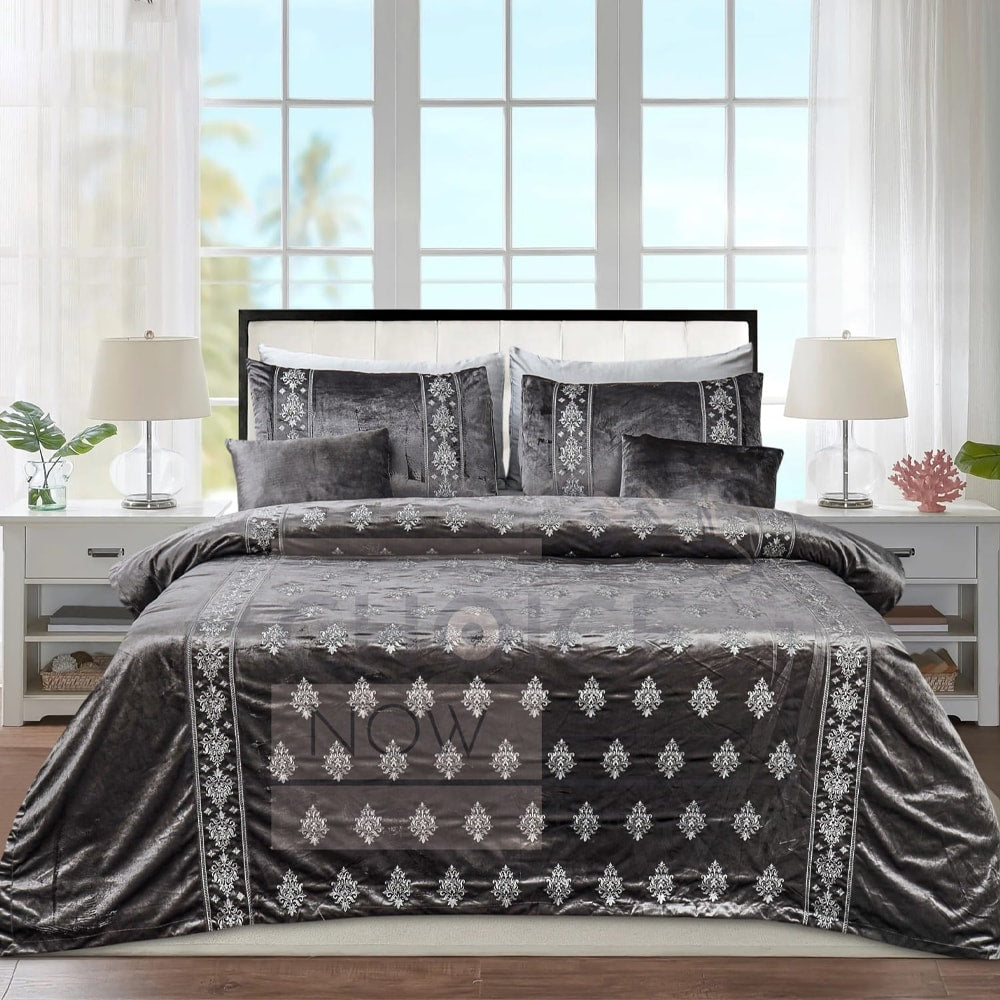 Bridal velvet bed sheet - charcoal