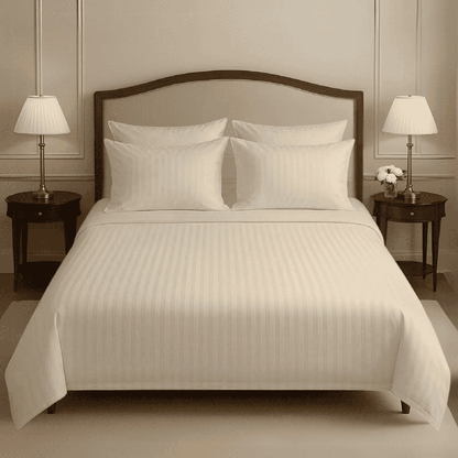 Premium Cotton Satin Stripe Bed Sheet - White - TC400
