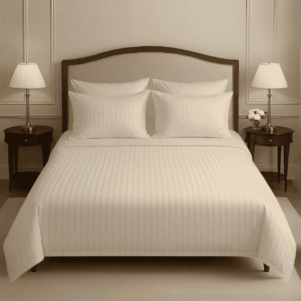 Premium Cotton Satin Stripe Bed Sheet - White - TC400