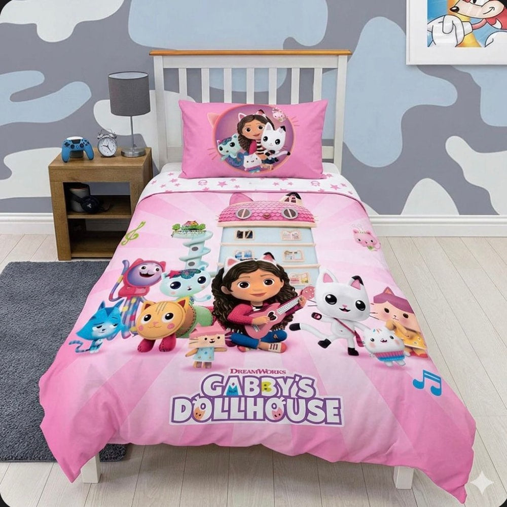 Gabby's Doll House Cartoon Bed Sheet