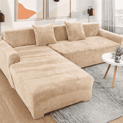 L-Shape Velvet Sofa Cover - Beige