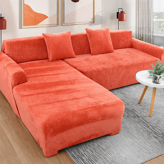 L-Shape Velvet Sofa Cover - Coral
