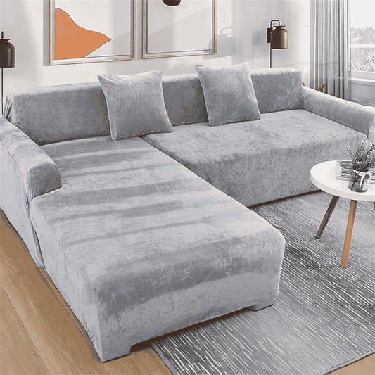 L-Shape Velvet Sofa Cover - Light Grey