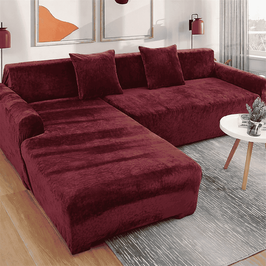 L-Shape Velvet Sofa Cover - Maroon