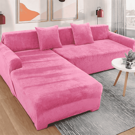 L-Shape Velvet Sofa Cover - Pink