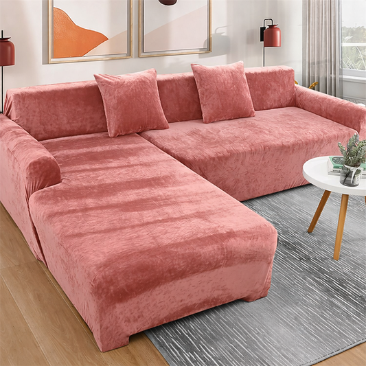 L-Shape Velvet Sofa Cover - Rose Gold