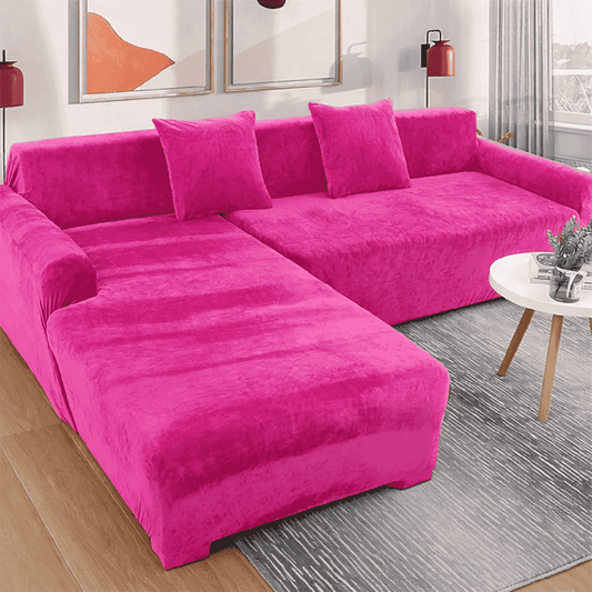 L-Shape Velvet Sofa  Cover - Shocking Pink