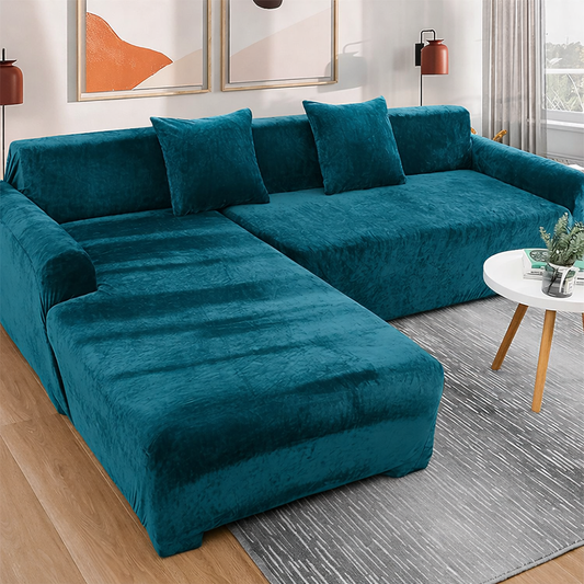 L-Shape Velvet Sofa Cover - Teal