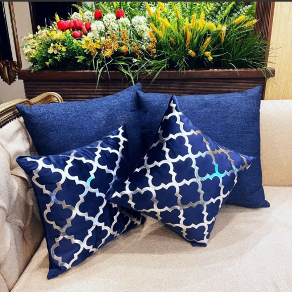Pack of 2 Premium Pattern Velvet Cushion Covers - Blue