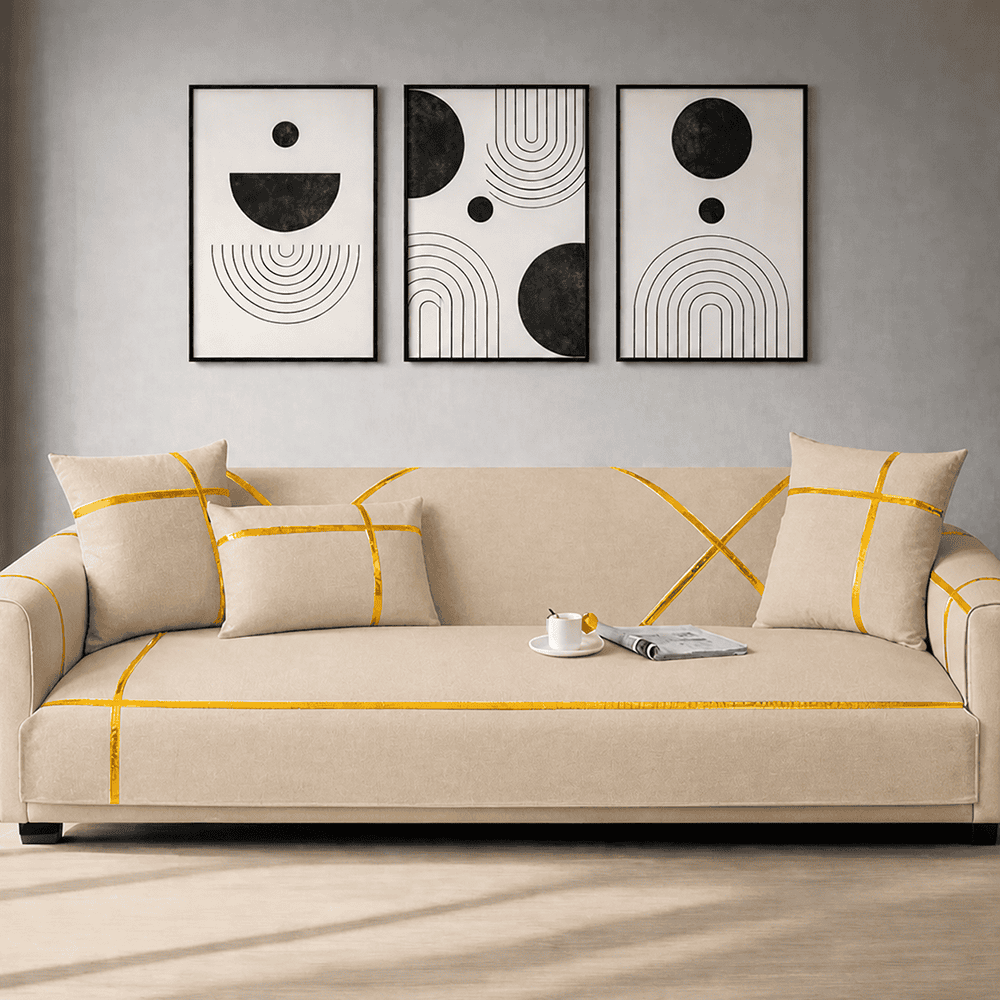 Premium Velvet Sofa Cover - Anti Slip - Beige