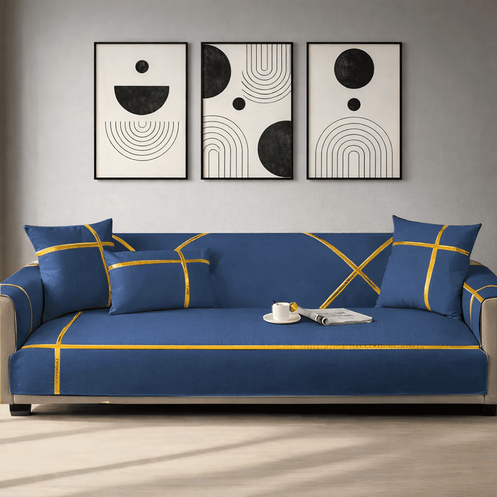 Premium Velvet Sofa Cover - Anti Slip - Blue