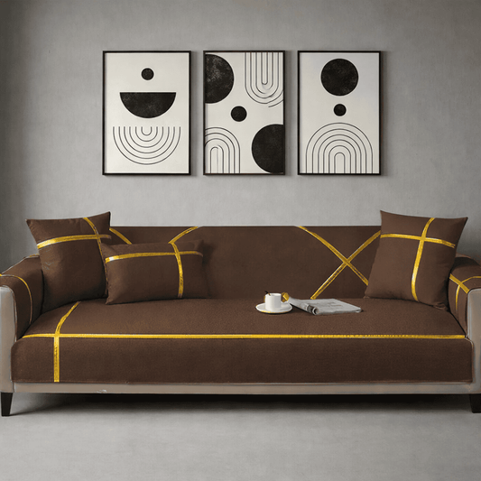 Premium Velvet Sofa Cover - Anti Slip - Brown