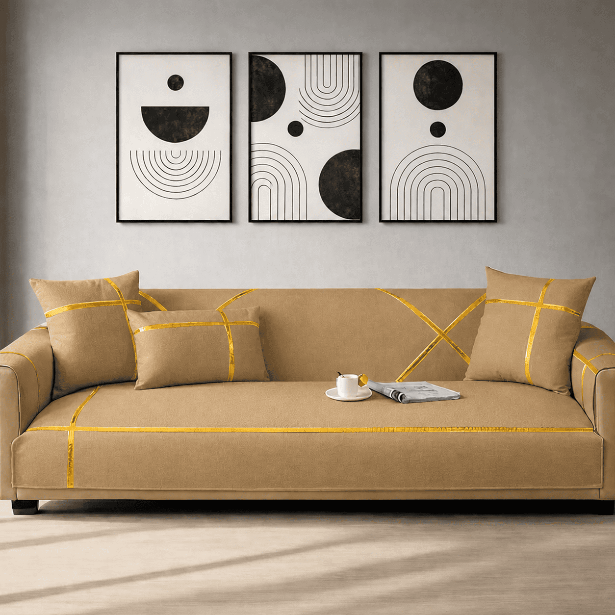 Premium Velvet Sofa Cover - Anti Slip - Camel
