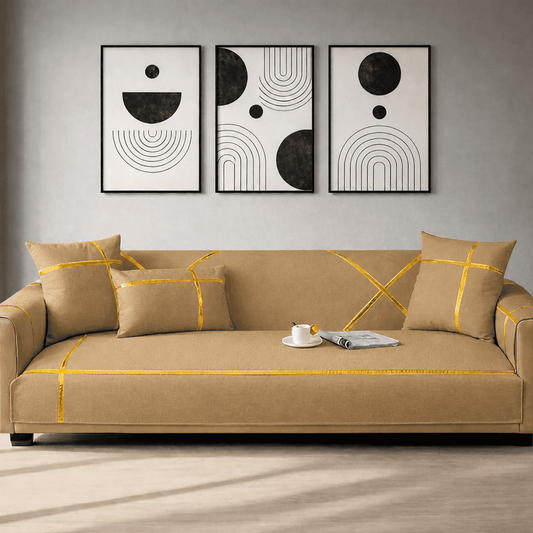 Premium Velvet Sofa Cover - Anti Slip - Camel