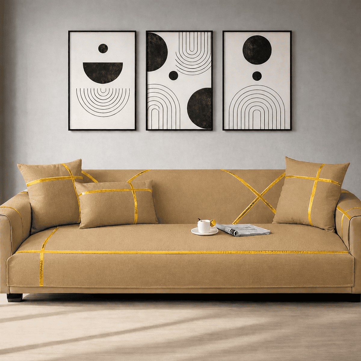 Premium Velvet Sofa Cover - Anti Slip - Camel