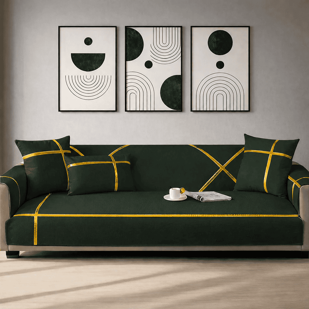 Premium Velvet Sofa Cover - Anti Slip - Dark Green