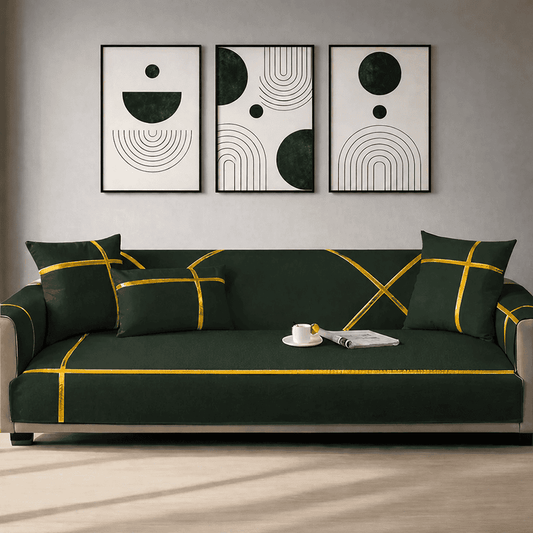 Premium Velvet Sofa Cover - Anti Slip - Dark Green