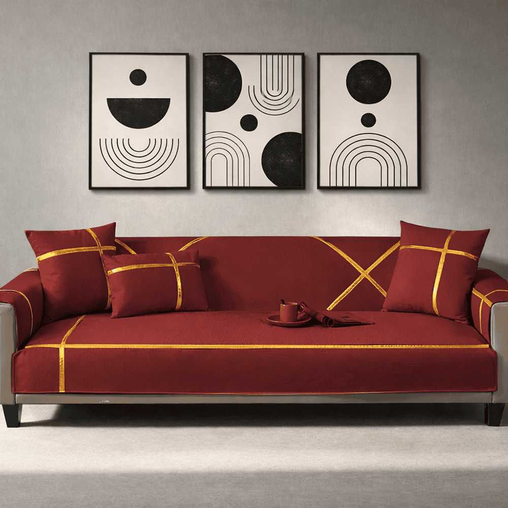 Premium Velvet Sofa Cover - Anti Slip - Maroon