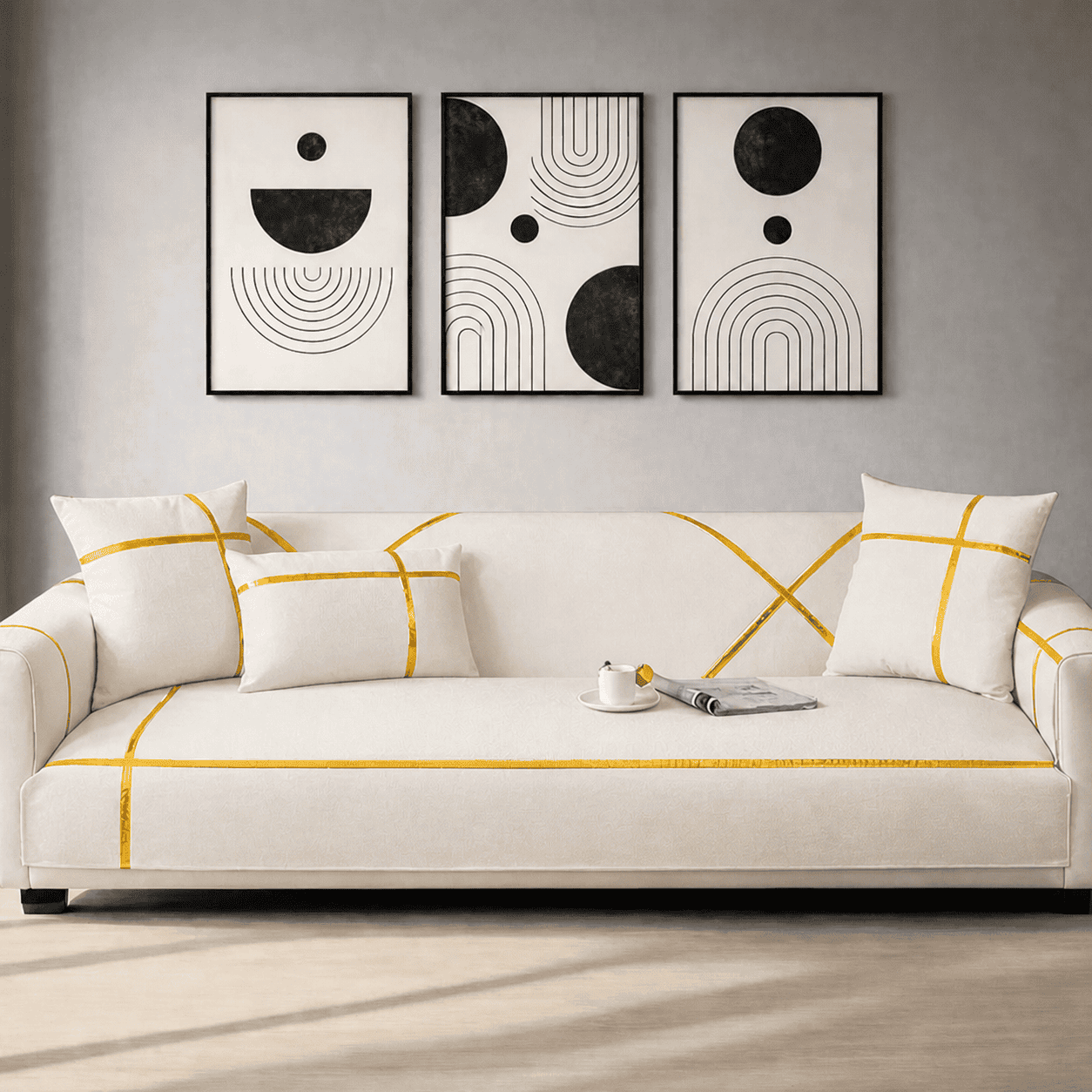 Premium Velvet Sofa Cover - Anti Slip - Off White