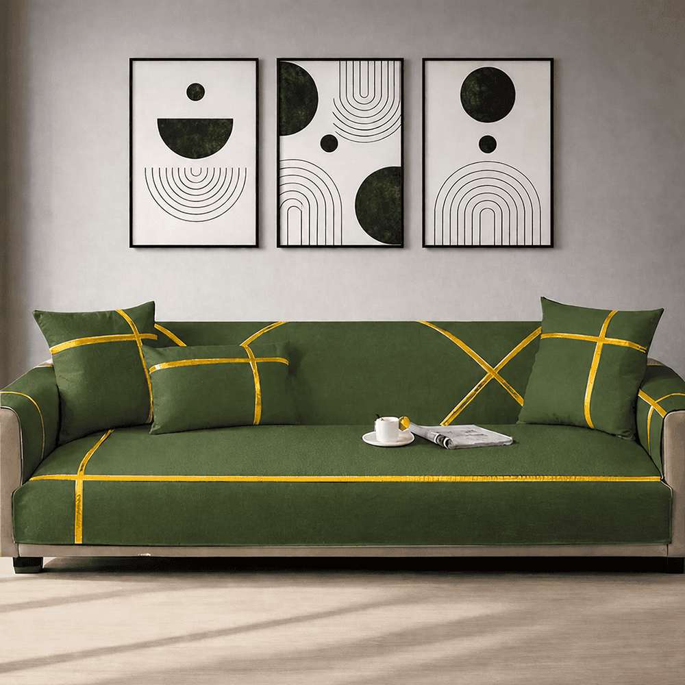 Premium Velvet Sofa Cover - Anti Slip - Olive Green