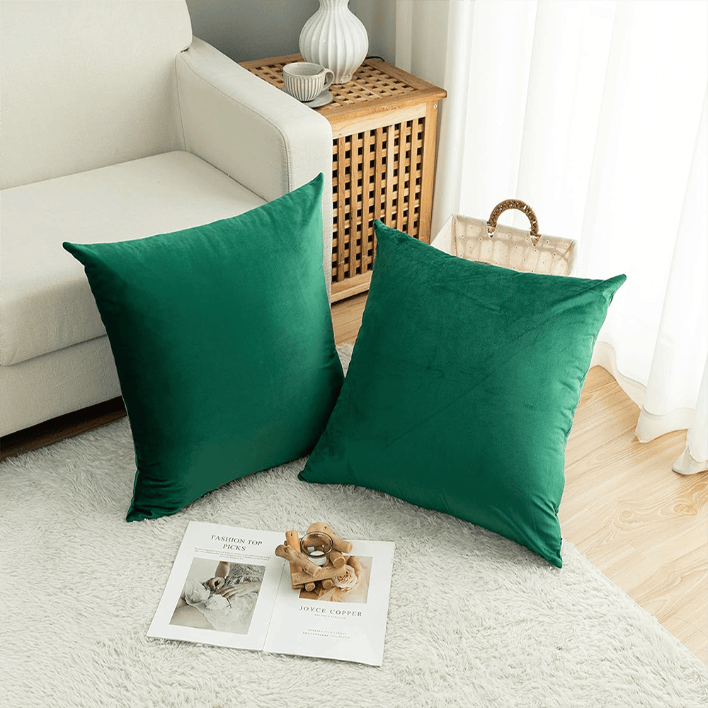 Velvet Cushion Covers for Sofa - Green Color