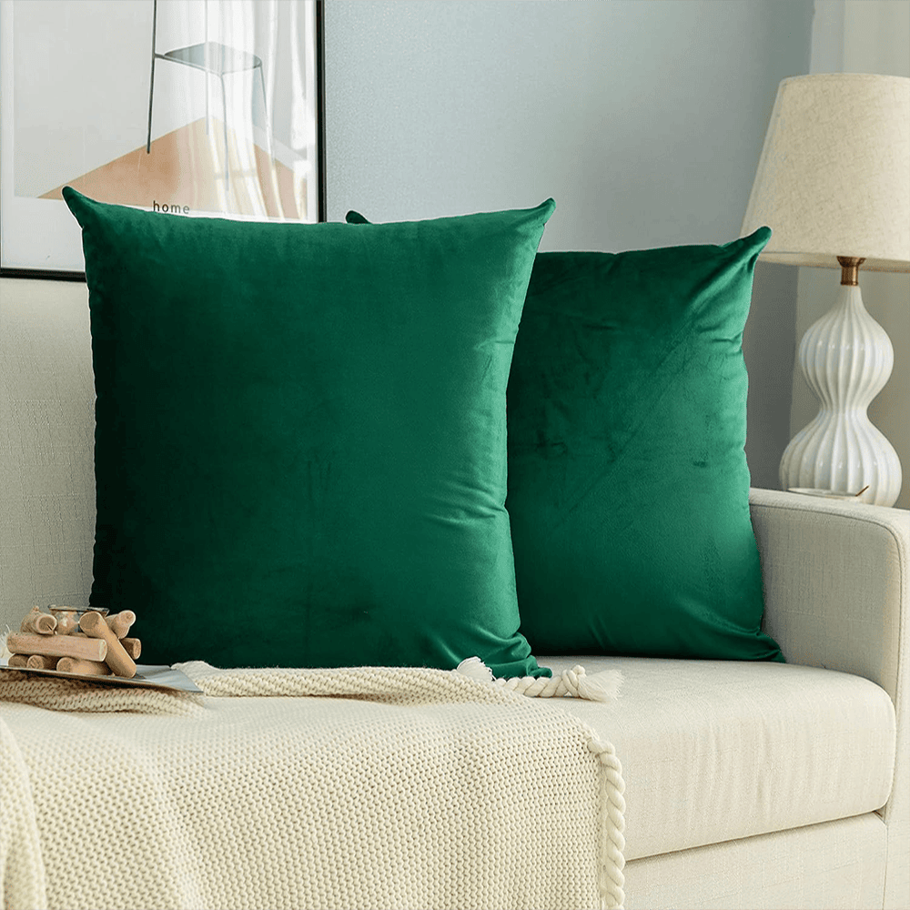 Velvet Cushion Covers for Sofa - Green