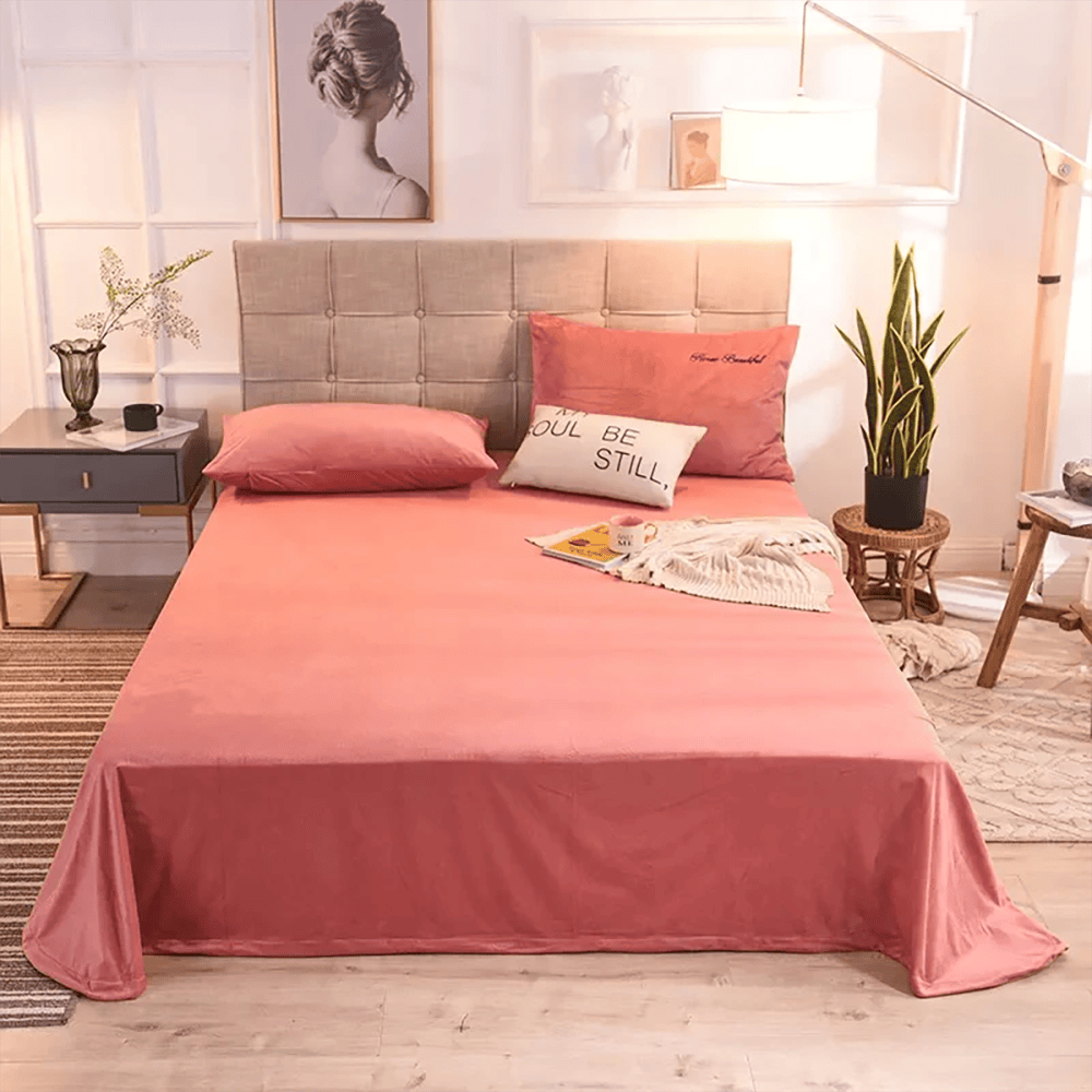 Velvet Flat Bed Sheet -  Coral