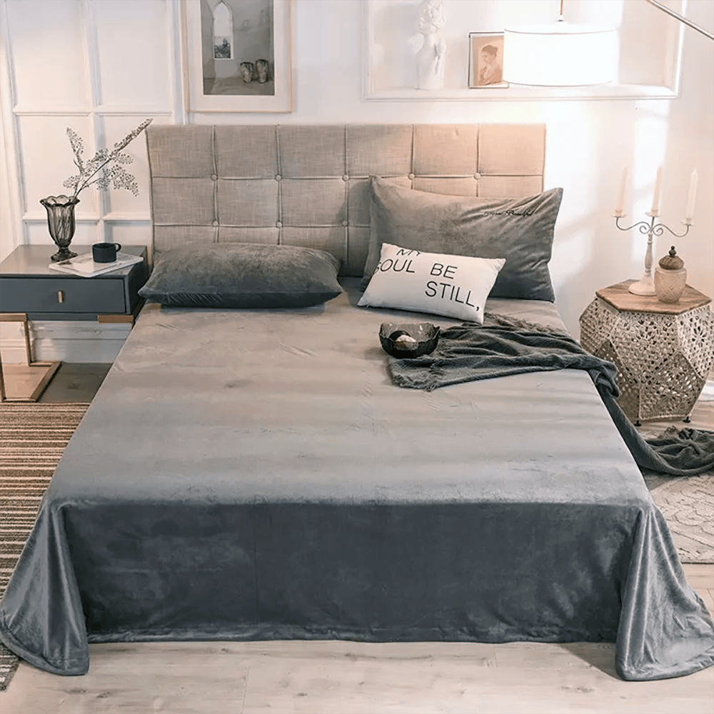 Velvet Flat Bed Sheet -  Dark Grey
