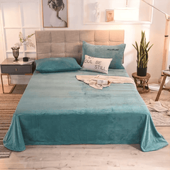 Velvet Flat Bed Sheet -  Sea Green