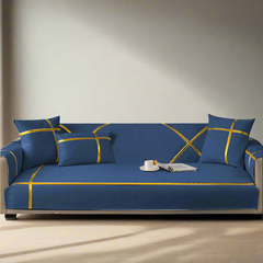 Premium Velvet Sofa Cover - Anti Slip - Blue