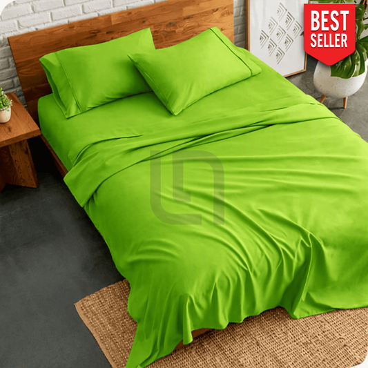 Cotton Plain Bed Sheet - Parrot Green - Plain Bed Sheets