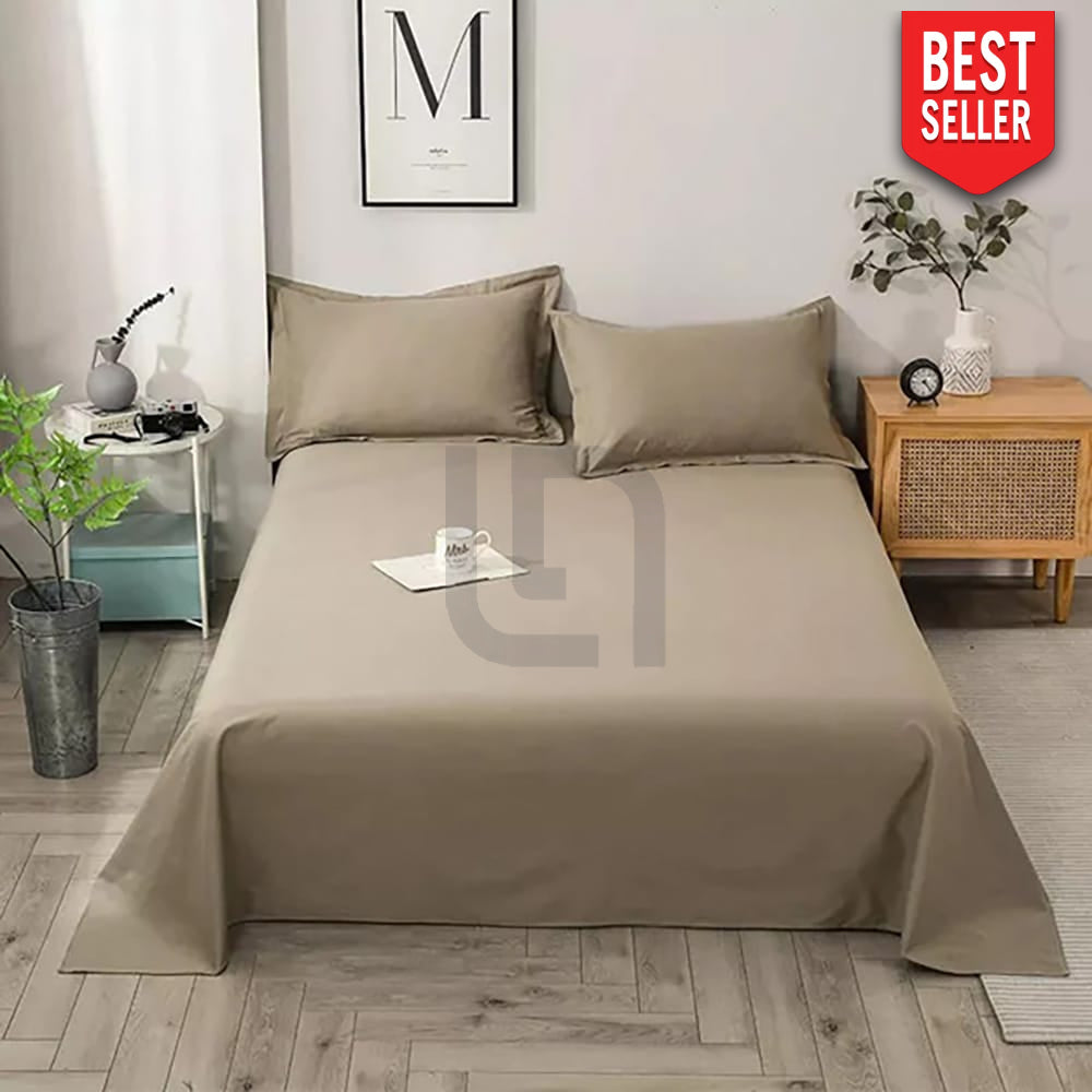 Cotton Sateen Plain Bed Sheet - Beige